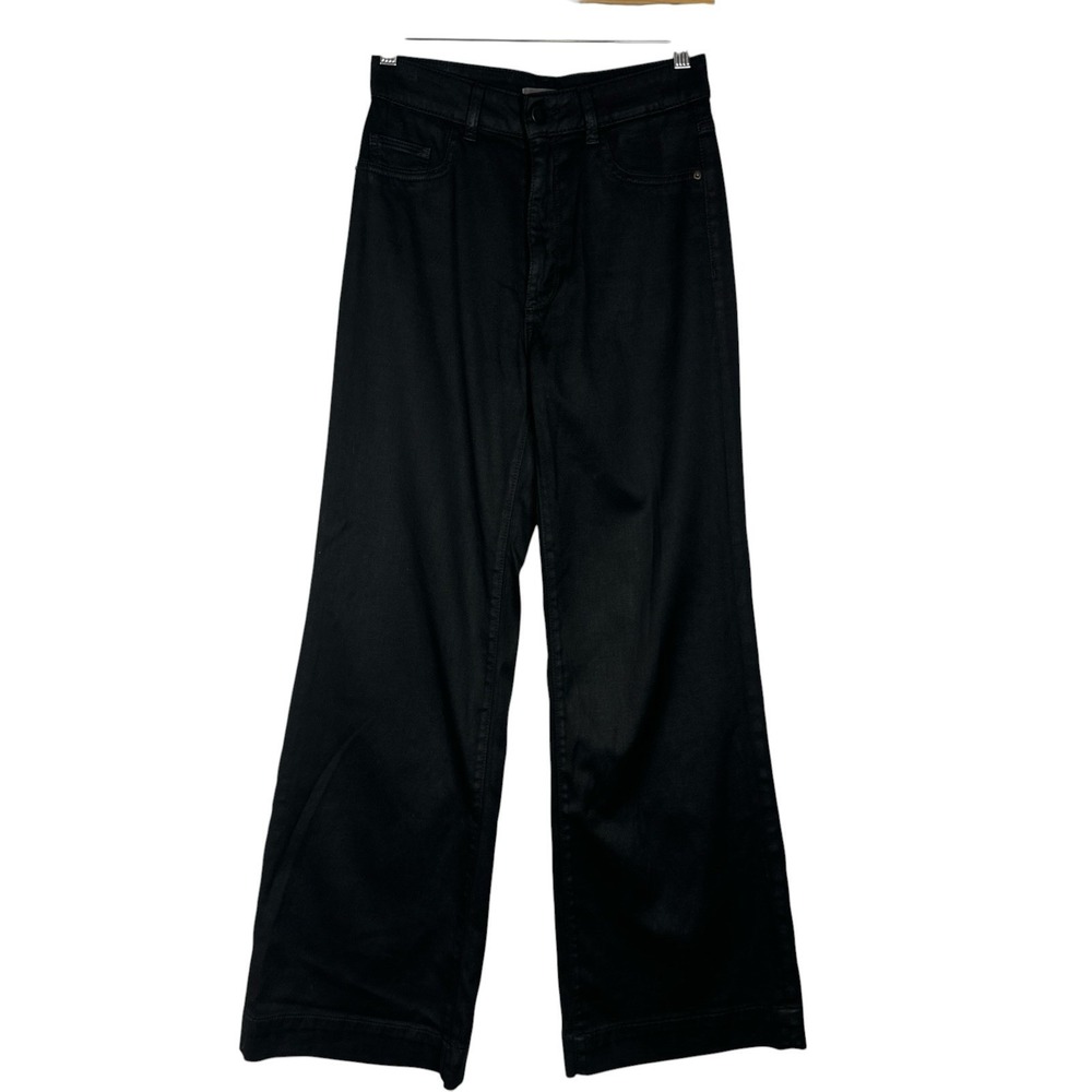 DL1961 Hepburn Wide Leg Jeans Womens 26 Black Coated High Rise Stretch Denim